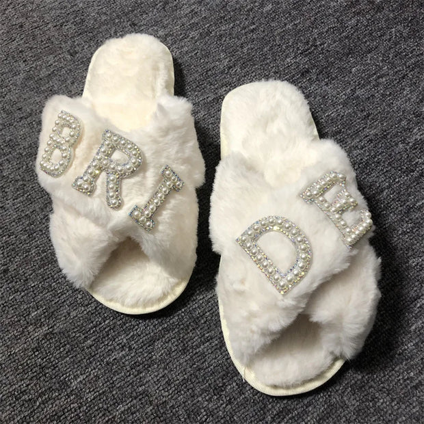 Chaussons en fausse fourrure pour femme et mariée