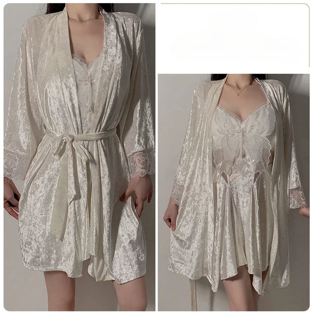 Ensemble Robe de Chambre et Chemise de Nuit en Velours pour Femmes, élégance raffinée