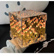 Lampe de Nuit en Cube 3D "Tulipe et Mer de Fleurs"