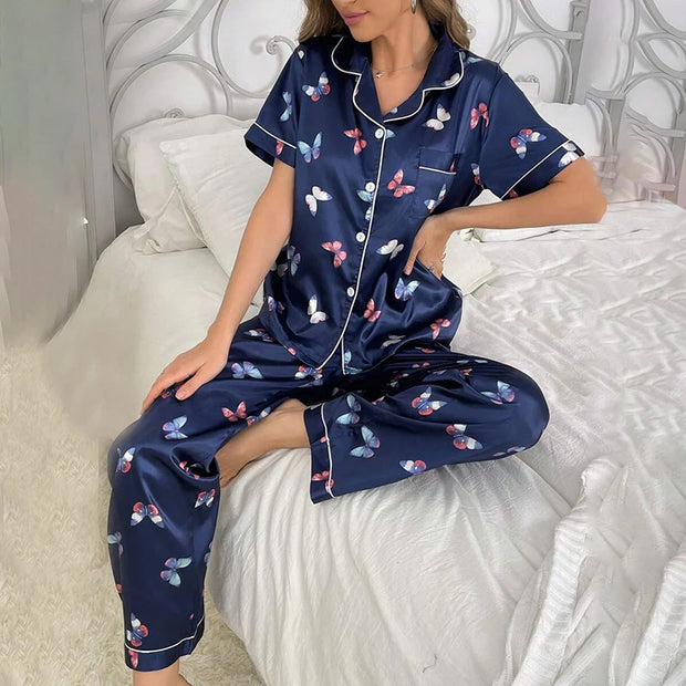 Ensemble de pyjama pour femme imprimé floral, vêtements de détente