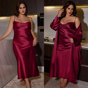 Ensemble Peignoir et Chemise de Nuit Longue Grande Taille en Satin