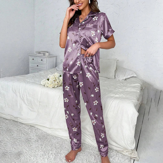 Ensemble de pyjama pour femme imprimé floral, vêtements de détente