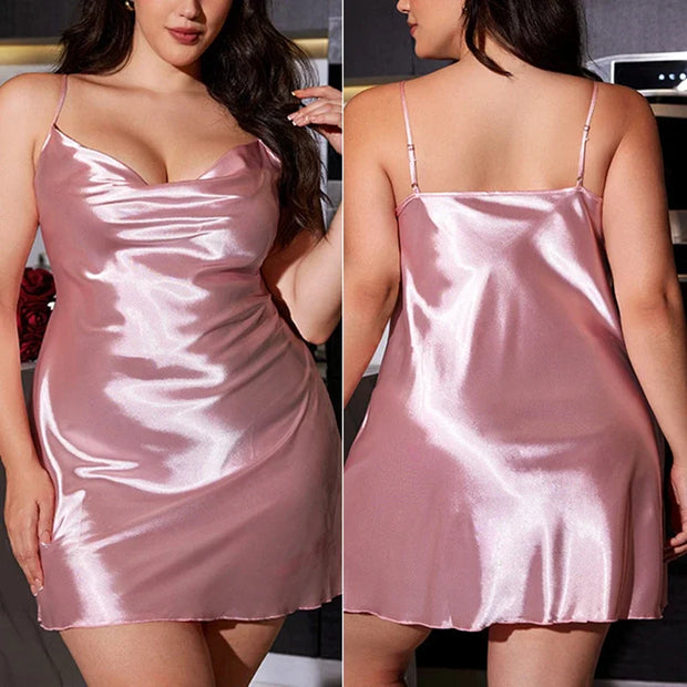 Ensemble Peignoir et Chemise de Nuit Longue Grande Taille en Satin